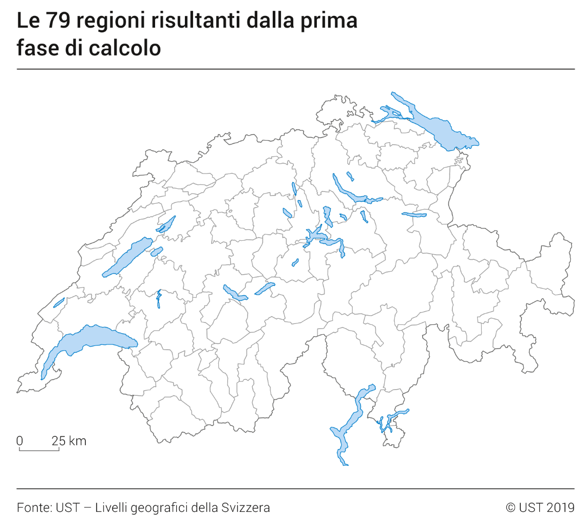 Le 79 regioni risultanti dalla prima fase di calcolo