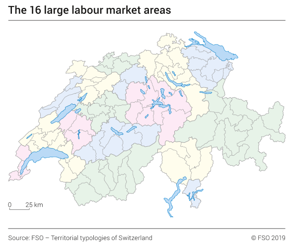 The 16 large labour market areas 2018