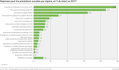 Dépenses pour les prestations sociales par régime, en % du total, en 2017p