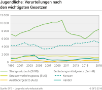 Jugendliche: Verurteilungen nach den wichtigsten Gesetzen