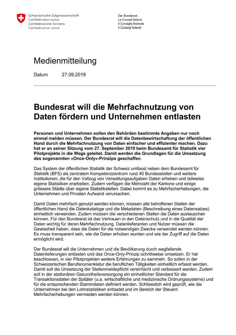 Bundesrat will die Mehrfachnutzung von Daten fördern und Unternehmen entlasten