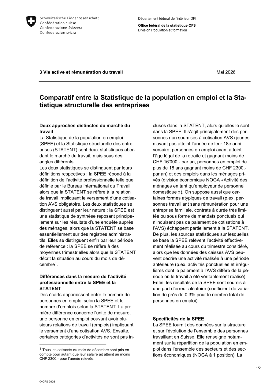 Comparatif entre la statistique de la population en emploi et la statistique structurelle des entreprises