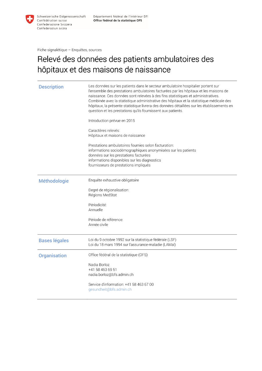 Données des patients ambulatoires des hôpitaux