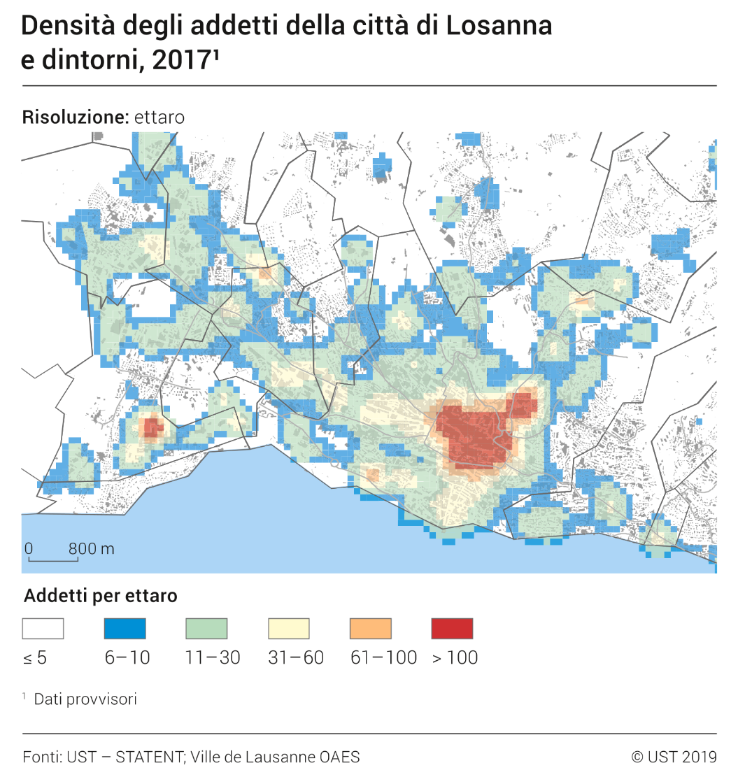 Densità degli addetti della città di Losanna e dintorni