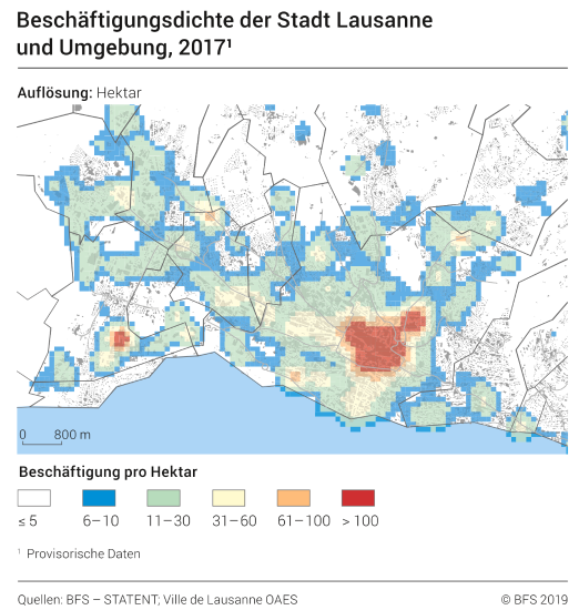 Beschäftigungsdichte der Stadt Lausanne und Umgebung