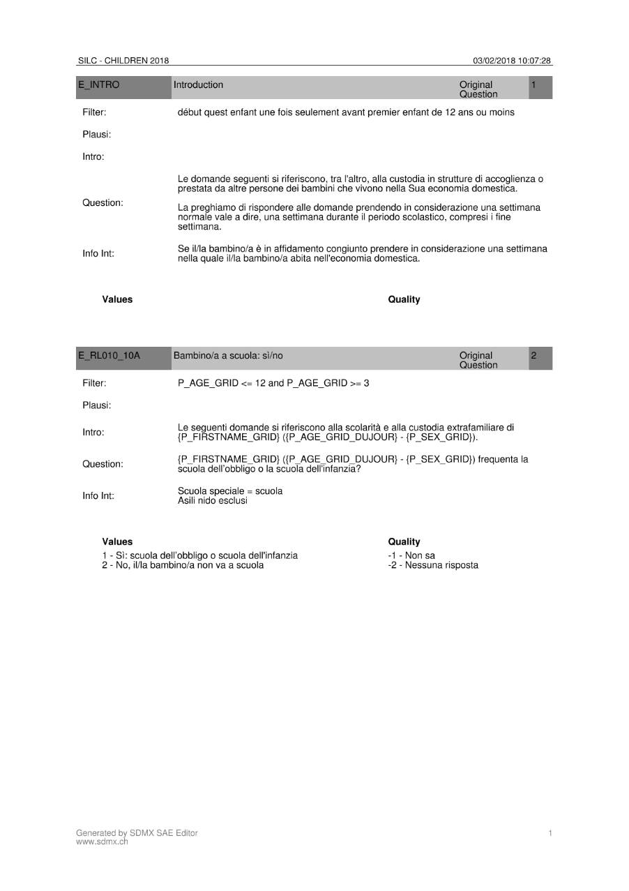 Questionario sulla custodia dei bambini