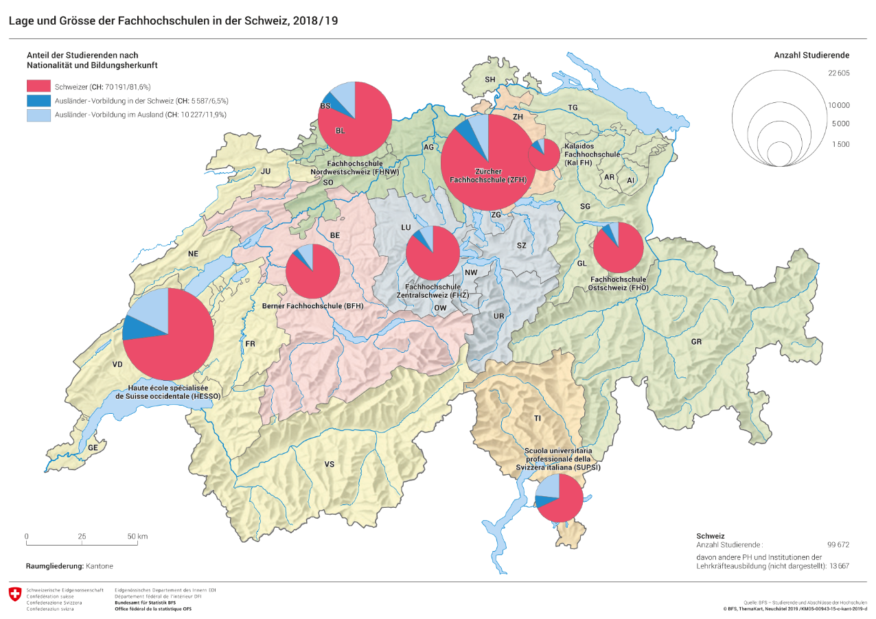 Lage und Grösse der Fachhochschulen in der Schweiz