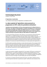 La valeur ajoutée de l'agriculture suisse poursuit sa progression en 2019, selon les premières estimations